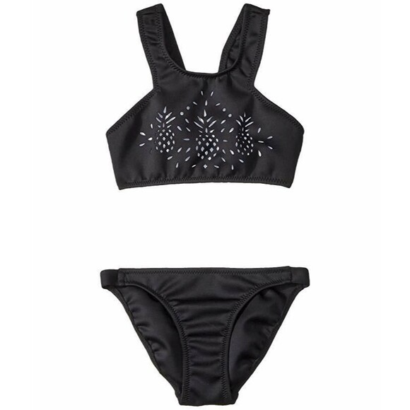 NWT Seafolly Kids Pineapple Daze Scuba Tankini Set Girls 10 Black